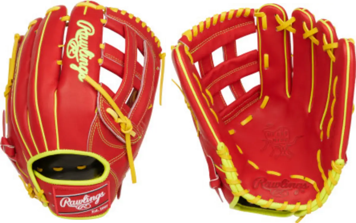 Rawlings Heart of the Hide PRO9RA13S Outfield Glove – Red/Yellow Rawlings